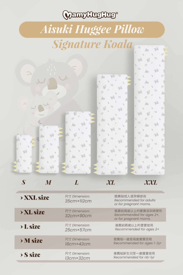 huggee-5-sizes-koala Mamyhughug Aisuki Huggee Pillow【Koala Series】